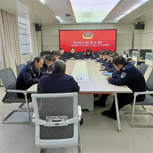 法制大队党支部组织学习党的十九届六中全会精神和《公安机关人民警察誓词》